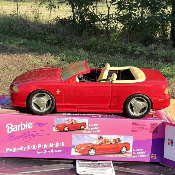 Barbie Mustang Convertible Car 1994 Mattel Red Expanding w/Box Vintage Iconic - Picture 1 of 14